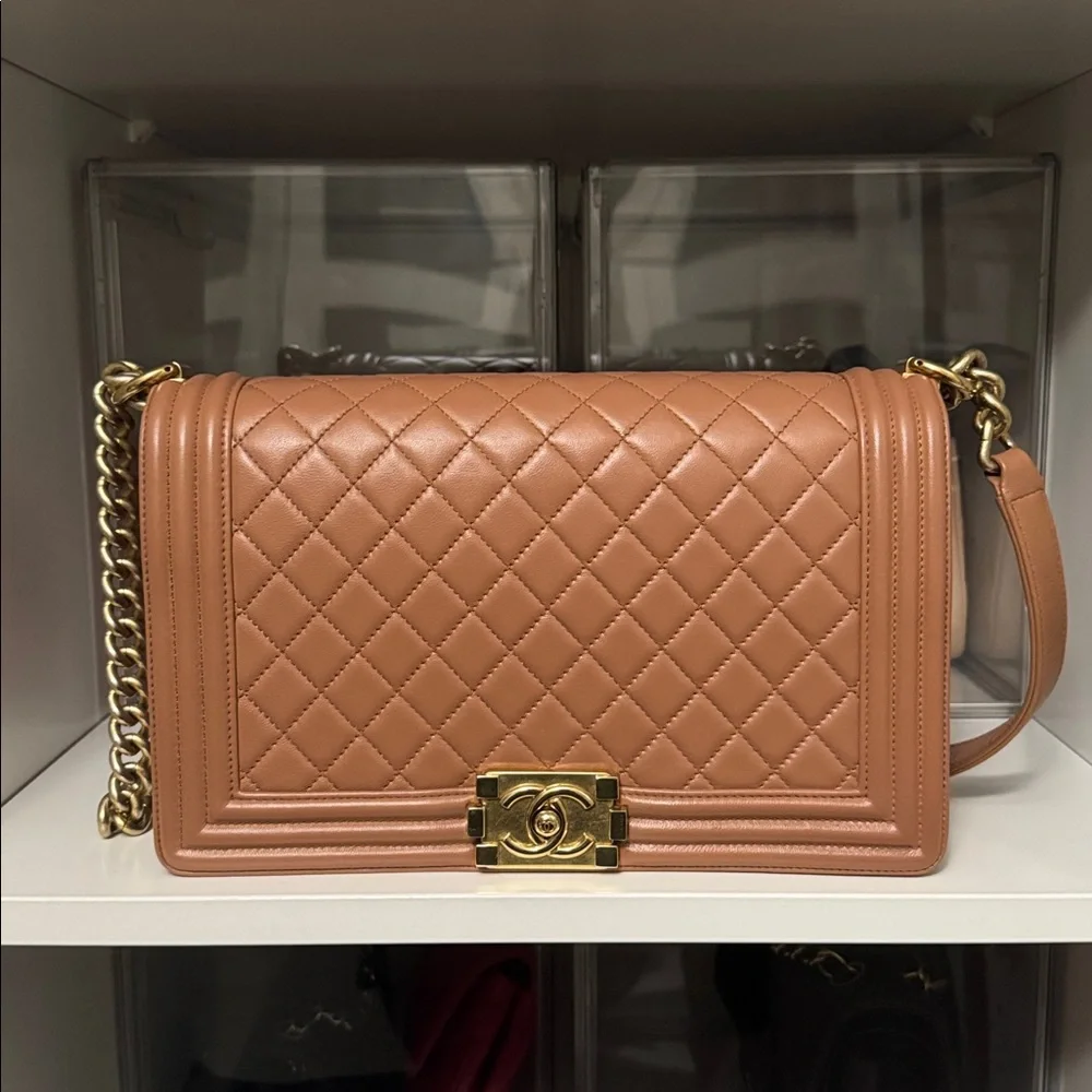 Authentic Chanel Caviar Boy Medium 21K Caramel Bag GHW